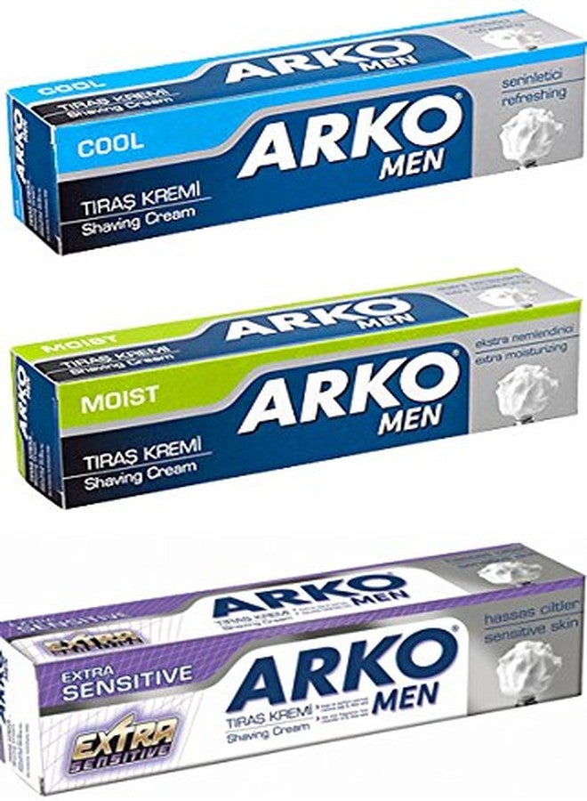 Arko Shaving Cream Variety Pack, Extra Sensitive/Cool/Moist, 3 Count